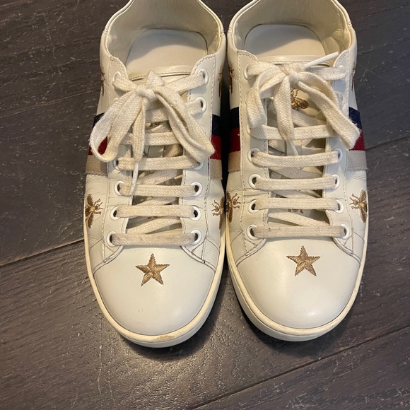 GUCCI Ace Bee Star White Leather shoe trainers Sneakers Ladies size 37 - Picture 2 of 10